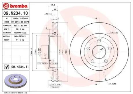 Диск гальмівний передній 330мм BREMBO 09N23411