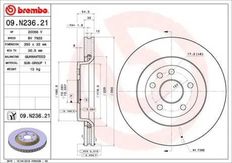 Диск гальмівний передній 350мм BREMBO 09N23621