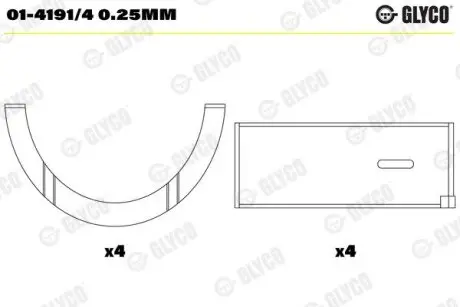 Вкладиші шатунні RENAULT 2.1D/2.2 J7T/J8S Glyco 01-4191/4 0.25MM