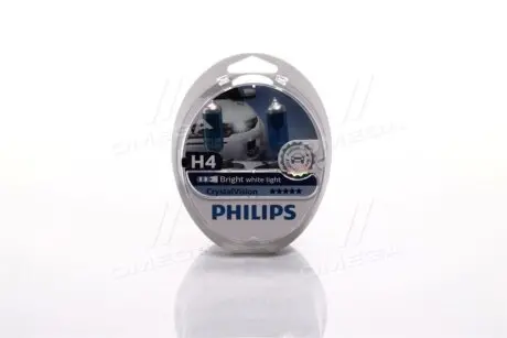 Лампа розжарювання H4 12V 60/55W P43t-38 Cristal Vision + 2x W5W 4300K PHILIPS 12342CVS2