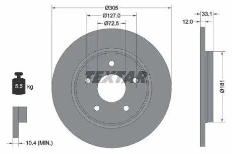 Диск гальмівний FIAT FREEMONT 11- Textar 92181005